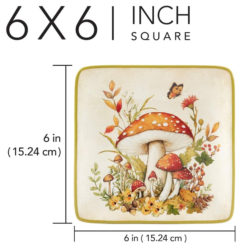 Certified International Woodland Critters 6" Canape/Luncheon/Dessert Plates, Set of 4 - 6" x 6" x .75"