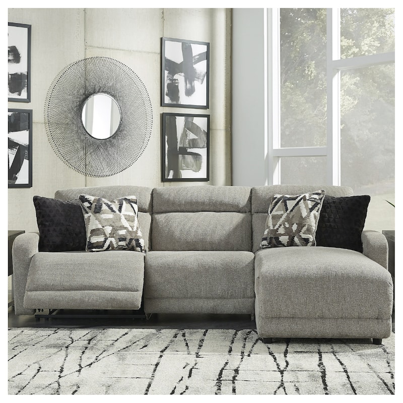Signature Design by Ashley Colleyville Gray 3-Piece Power Reclining Sectional with Chaise - 104"W x 65"D x 39"H - Grey - Right Facing