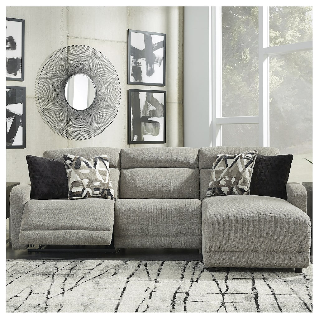 Signature Design by Ashley Colleyville Gray 3-Piece Power Reclining Sectional with Chaise - 104"W x 65"D x 39"H