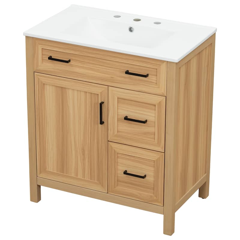 GDFStudio - Natura 30" Transitional Freestanding Bathroom Vanity with Ceramic Sink & Soft-Close Storage Components