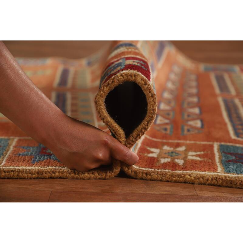 Hand Knotted Oriental 100% Wool Carpet Traditional Tribal Oranges & Rust Heriz (serapi) Runner Rug - 10' 3'' X 4' 0''