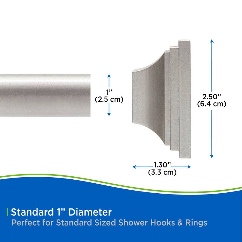 Kenney Twist & Fit No Tools Square End Camlock Tension Shower Curtain Rod, 42-72" - Polished Pewter