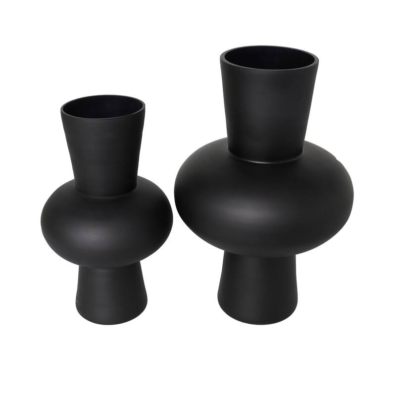 Black or White Glass Trumpet Vase with Wide Rounded Center (Set of 2)