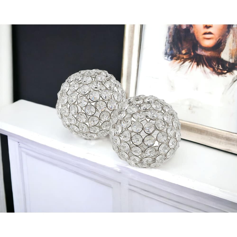 HomeRoots 4" Silver Faux Crystal and Silver Decorative Orb Tabletop Sculpture - 4' X '4' X '4