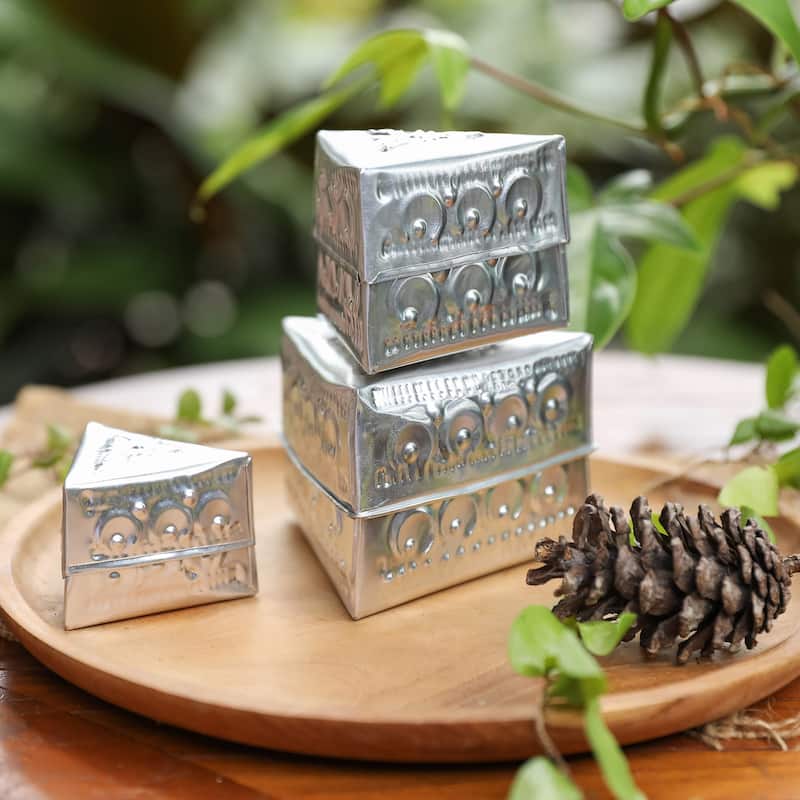 Novica Handmade Triangular Palace Aluminum Decorative Boxes (Set Of 3)