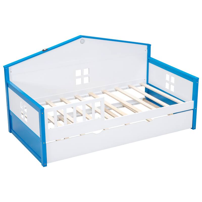 Twin size Wooden Daybed with Trundle and sensor light, Easy to assemble, suitable for bedroom