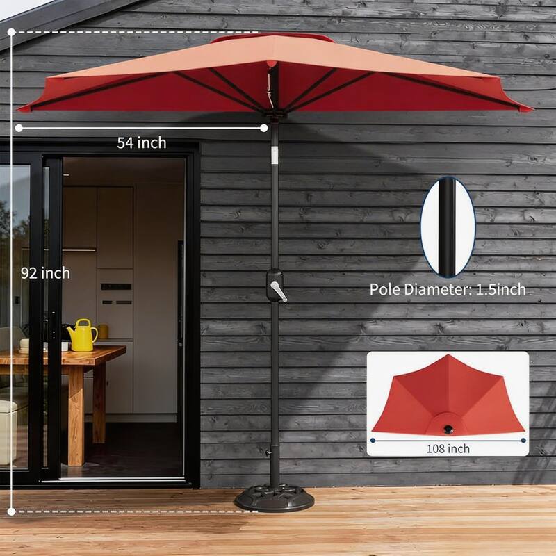 9ft Outdoor Patio Half Umbrella, with Smooth Crank Lift