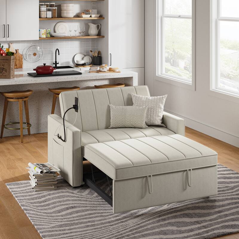 Duane Modern Upholstered Sleeper Sofa with Mobile Phone Holder by HULALA HOME
