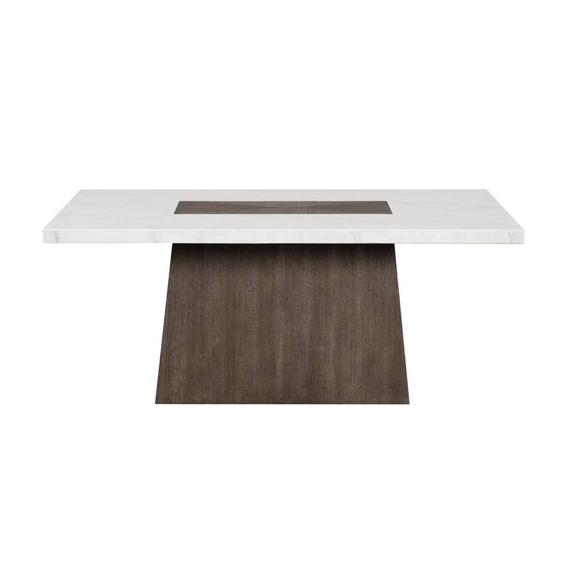 Rectangular Faux Marble Dining Table with Plinth Base in Dark Walnut and White - Dark Walnut/White - Dark Walnut/White