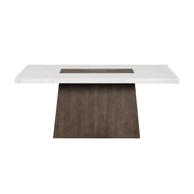 Rectangular Faux Marble Dining Table with Plinth Base in Dark Walnut and White - Dark Walnut/White