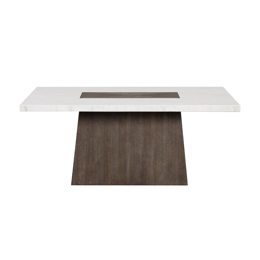 Rectangular Faux Marble Dining Table with Plinth Base in Dark Walnut and White - Dark Walnut/White