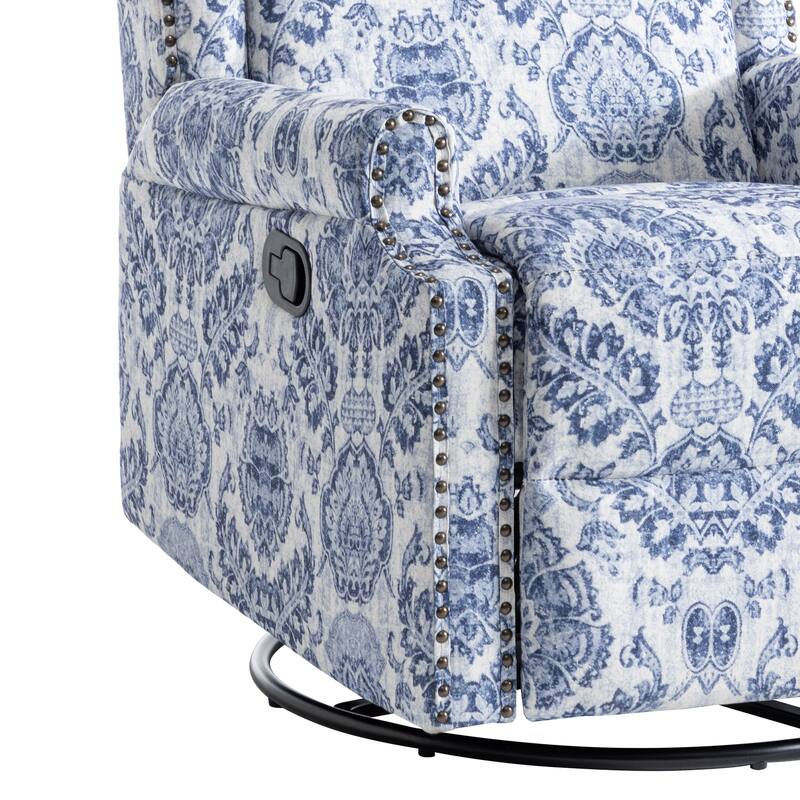 Floral Linen Manual Recliner Chair with Footrest set of 2