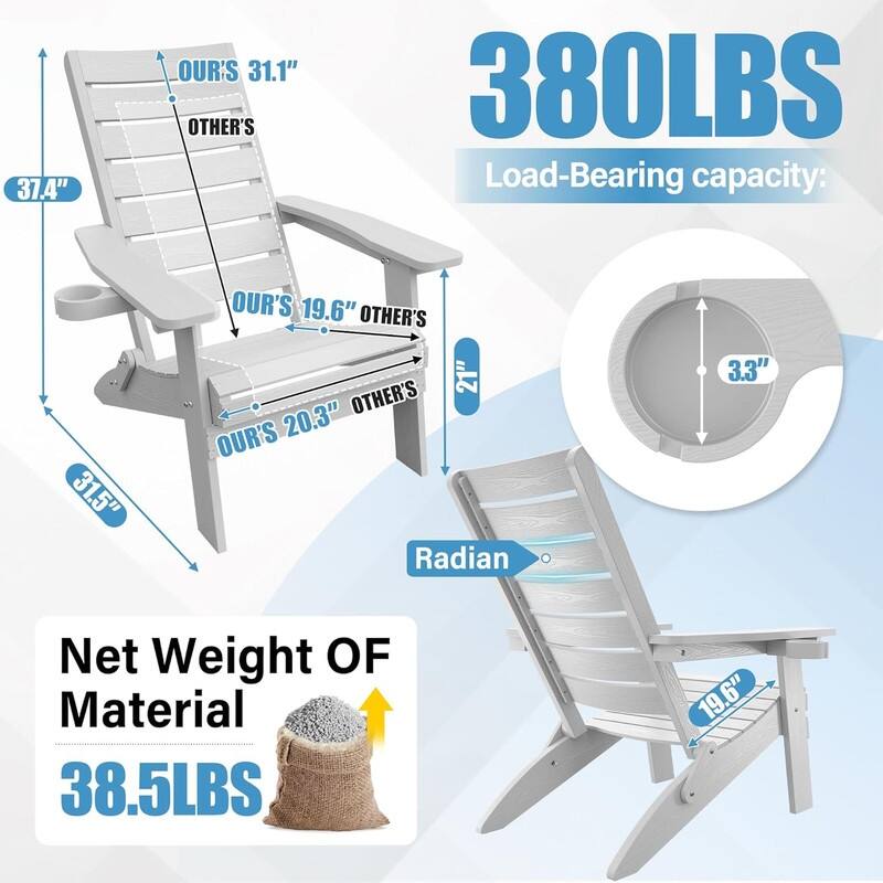 WINSOON HIPS Folding Adirondack Chairs with Arc Back & Cup Holder Set Of 2