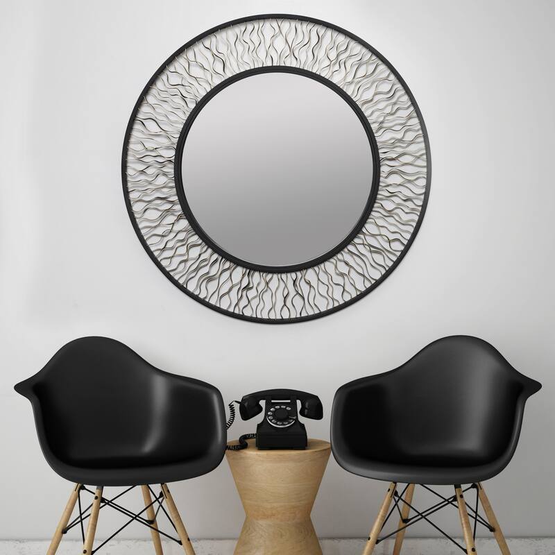 Varaluz Estela 30-in Round Wall Mirror - Matte Black/French Gold