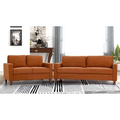 Miles 2 Piece Sofa and Loveseat Sets with Reversible Back Pillows Mid Century Modern Sofa