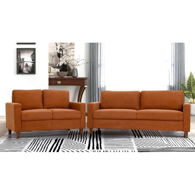 US Pride Furniture Miles 2 Piece Sofa and Loveseat Sets with Reversible Back Pillows Mid Century Modern Sofa - Orange