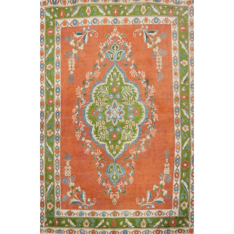 Hand Knotted Oriental 100% Wool Carpet Traditional Floral Oranges & Rust Tabriz Area Rug - 5' 10'' X 4' 6''