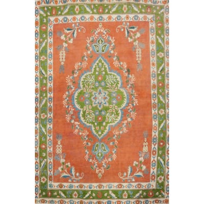 Hand Knotted Oriental 100% Wool Carpet Traditional Floral Oranges & Rust Tabriz Area Rug - 5' 10'' X 4' 6''