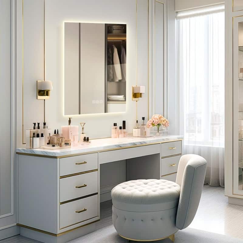 Clear Glass LED Vanity Mirror with Defog, Dimmable Light and Touch Control - 36” x 28”