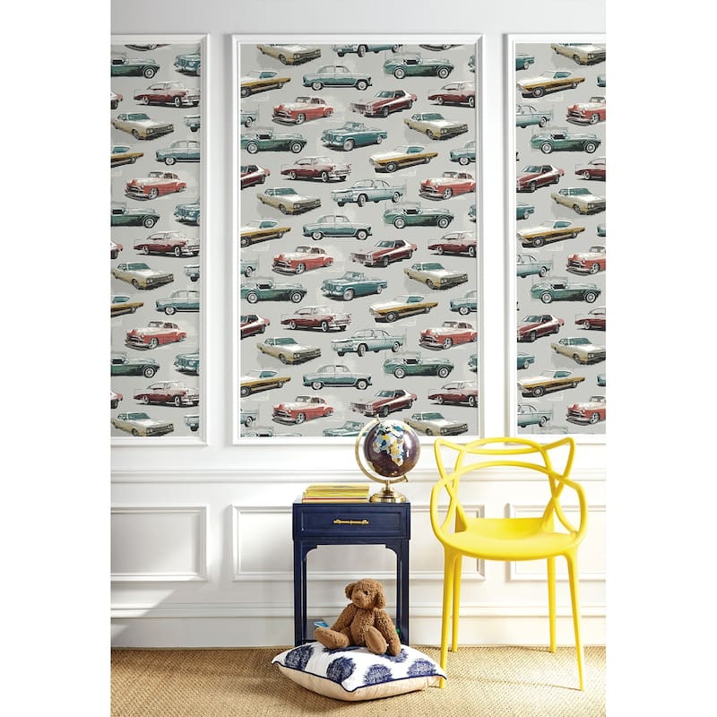 Seabrook Designs Golden Age Collector Cars Unpasted Wallpaper - 20.5 in. W x 33 ft. L