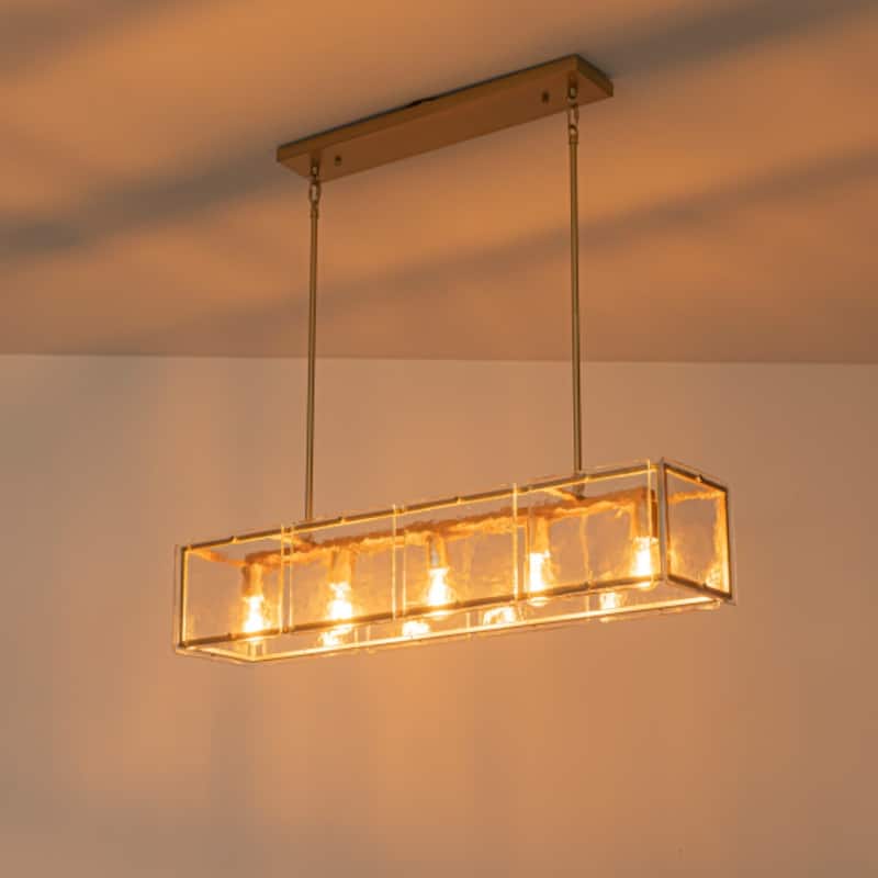 Modern 39.37" Large Rectangle Water Ripple Glass Chandelier for Dining Room - W39.4"