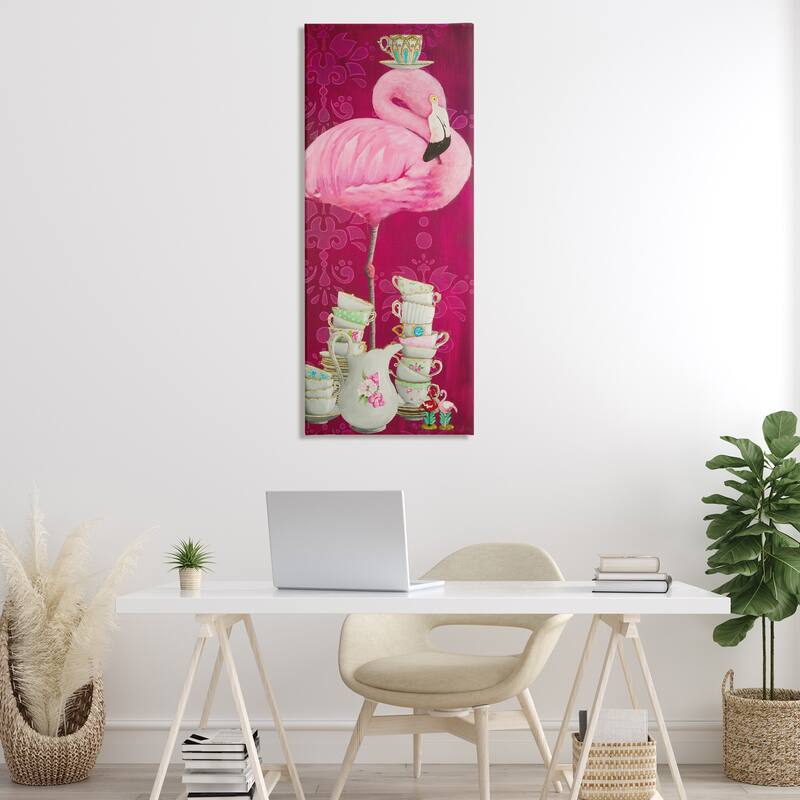 Stupell Flamingo with Antique Teacups Canvas Wall Art Design By Heather Gauthier