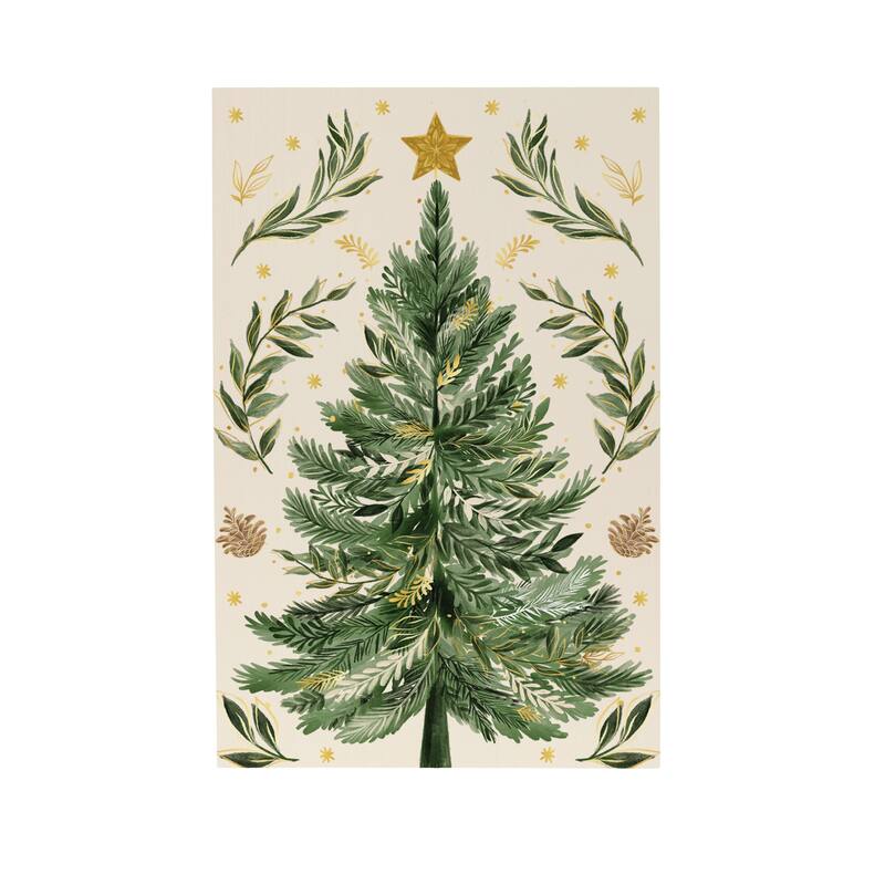 Shades of Green Christmas Tree Sign Wood Block - 12"L x 8"H - Multicolor