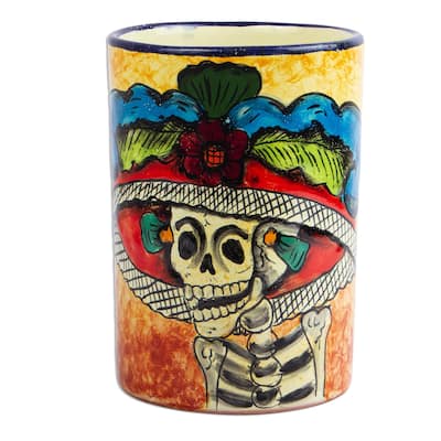 NOVICA Handmade Brilliant Catrina Ceramic Vase