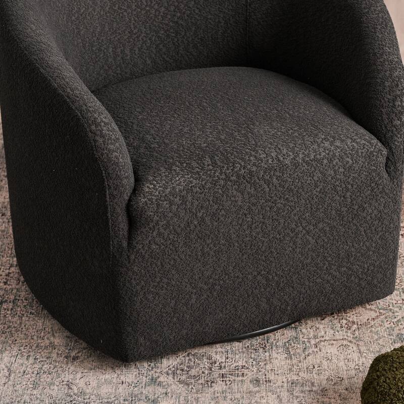 KINWELL 32"W Boucle Upholstered Swivel Barrel Accent Armchair