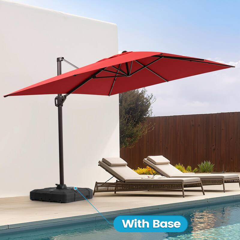 Outdoor 11 x 9 FT Patio 360 Degree Rotation Cantilever Umbrella with Base