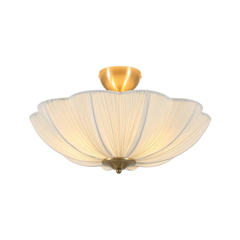 French Country White Ribbed Fabric Bloom Semi Flush Mount 19.5in