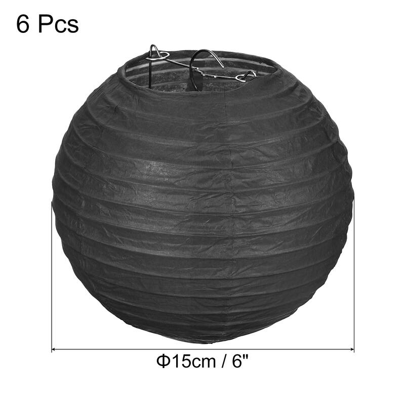 6pcs 6 Inch Folding Hanging Paper Lanterns for Wedding Home Party - Black
