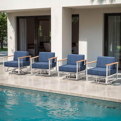 Puffin Metal Frame Outdoor Swivel Gliding Chairs with 6-Inch Thick Olefin Cushions
