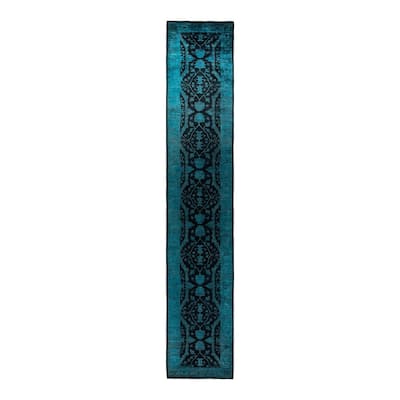Vibrance, One-of-a-Kind Handmade Runner Rug - Black, 3' 1" x 17' 9" - 3' 1" x 17' 9"