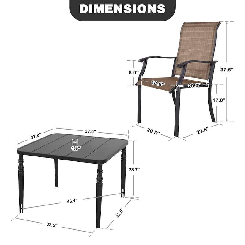 5-Piece Patio Ergonomic Textilene and Metal Dining Set with Umbrella Hole