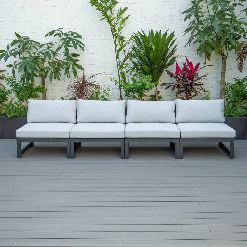 LeisureMod Chelsea 4-Piece Armless Patio Sectional Sofa Set with Cushions for Patio Porch Backyard Garden