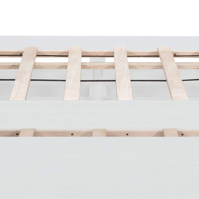 Modern Farmhouse Style Wooden Full Size Platform Bed Frame with Twin Size Trundle Bed