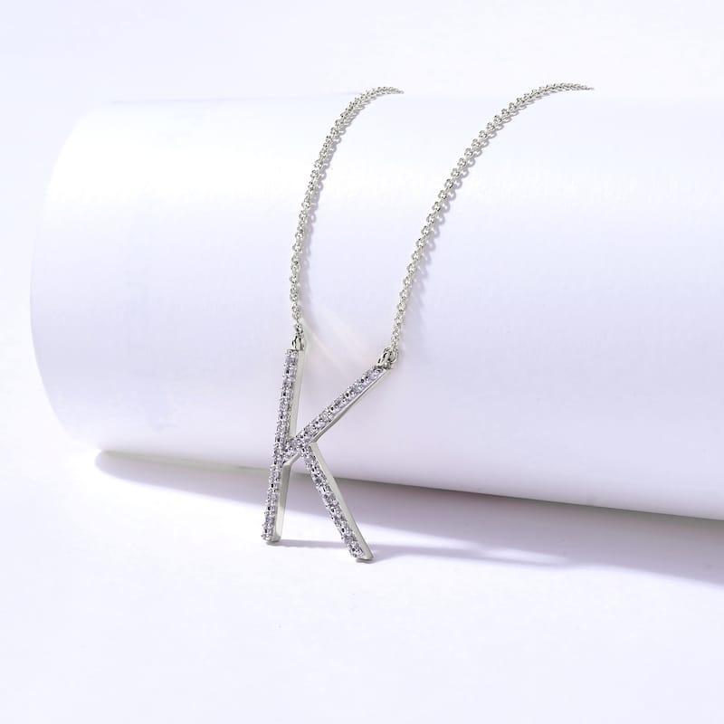 1/20ct TDW Diamond Classic Initial Pendant Necklace in Silver for Women - K - White