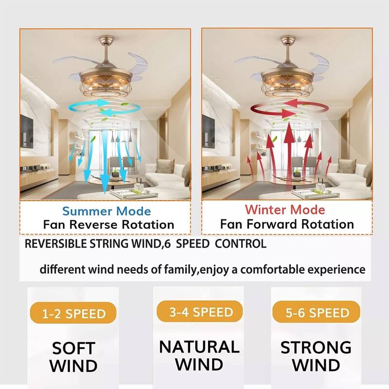 Caged Ceiling Fan Light Farmhouse Chandelier Fan Pedant Lamp Remote - 18" x 22"