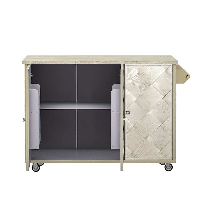 51.2"W Kitchen Island on Wheels with Drop Leaf, Rolling Kitchen Cart with Towel Rack