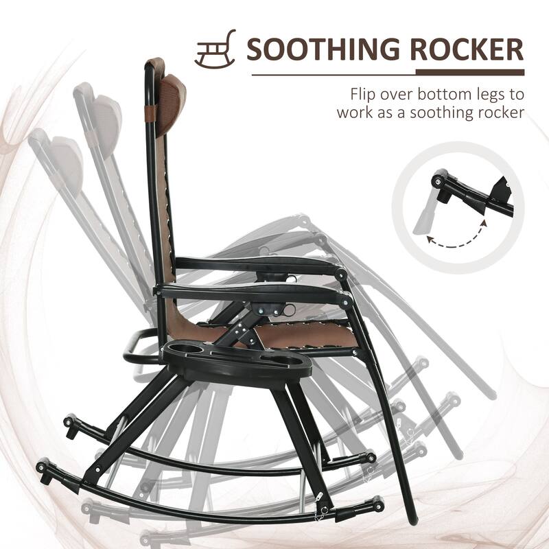 Outsunny Set of 2 Outdoor Rocking Chairs, Foldable Reclining Zero Gravity Lounge Rocker with Pillow, Cup & Phone Holder