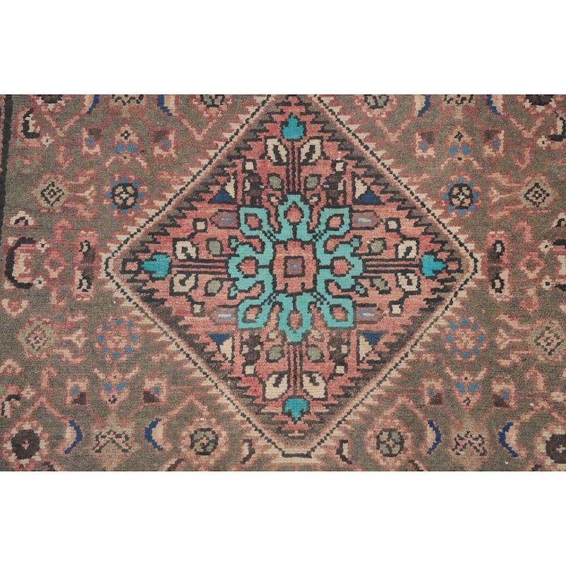 Hand Knotted Oriental 100% Wool Carpet Traditional Geometric Greys & Charcoal Hamedan Runner Rug - 10' 1'' X 3' 5''
