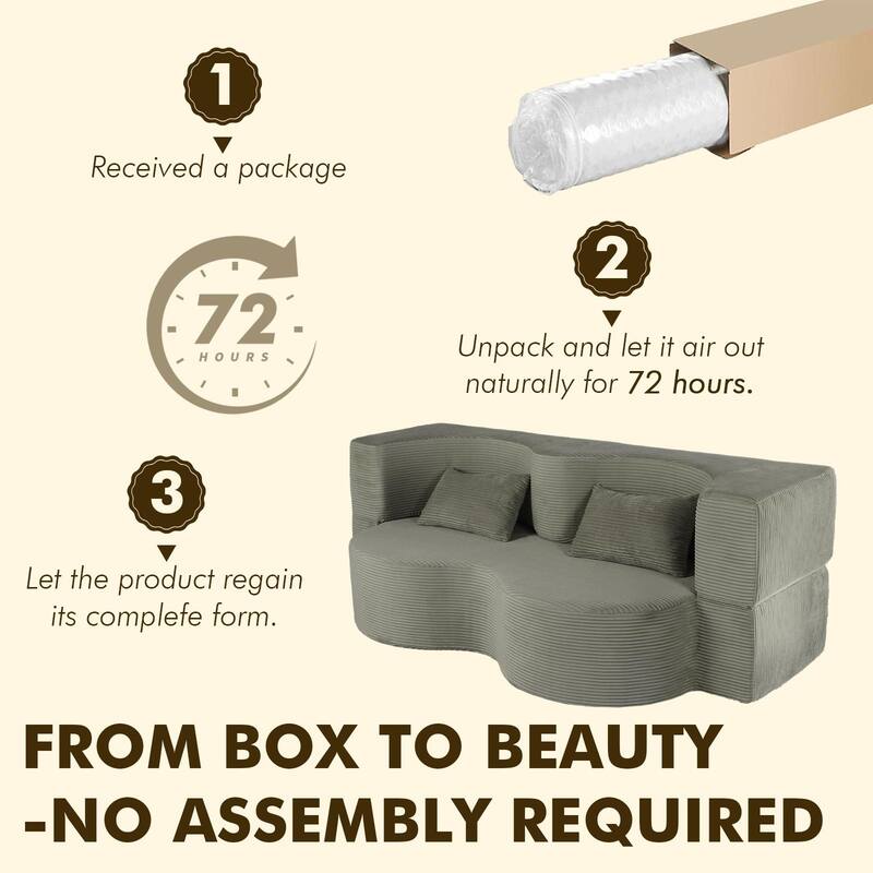 75 Inch Memory Foam 2-in-1 Foldable Sleeper Sofa Bed w/ 2 Pillows for Living Room