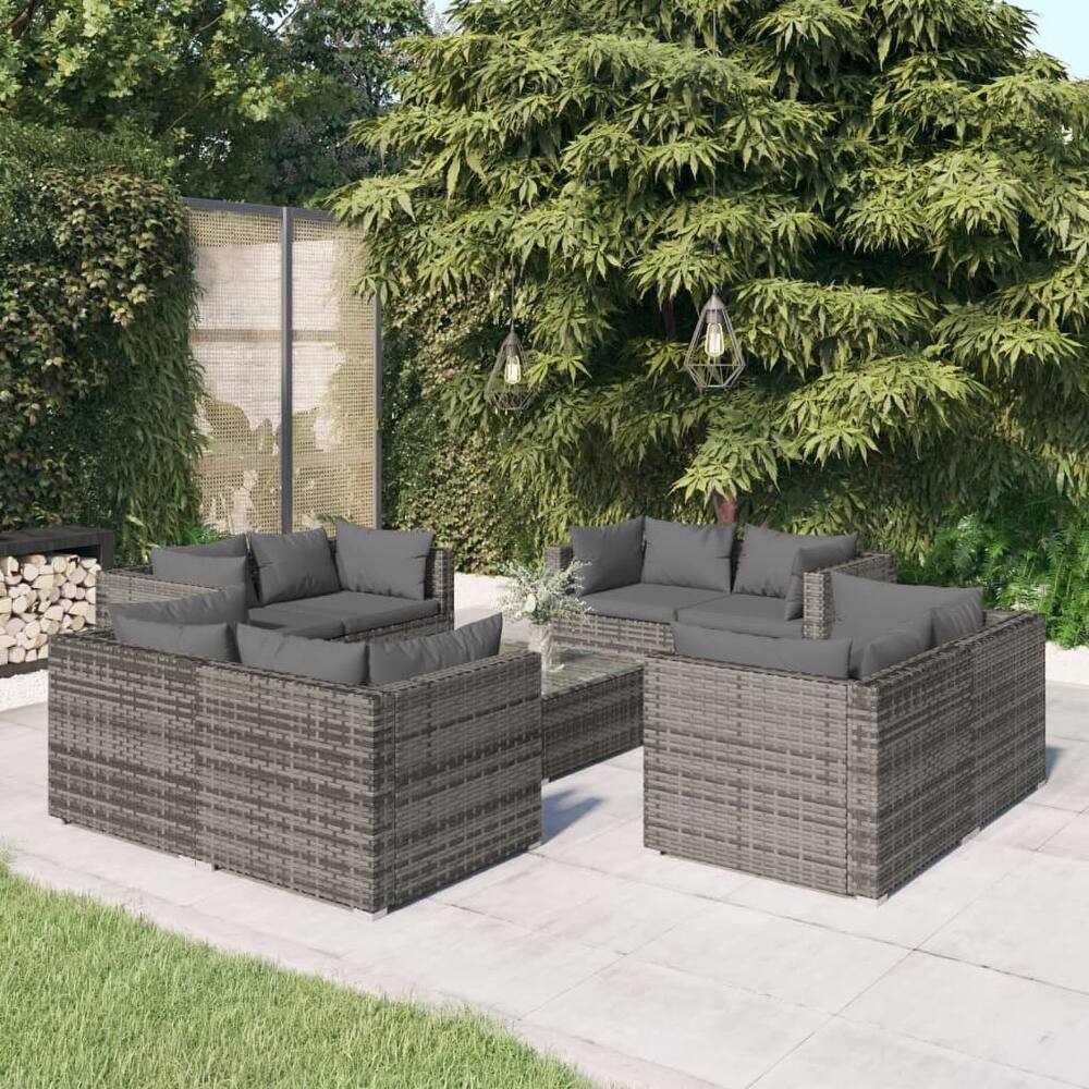 vidaXL Patio Lounge Set Outdoor Sectional Sofa Set Table Garden Poly Rattan - 27.6" x 27.6" x 23.8"