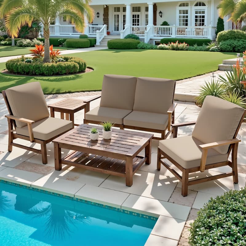 21 W in x 22 D in Outdoor Deep Seat Chair Cushion Set Dining Patio Chair Pad Set - 4-Seater - Beige