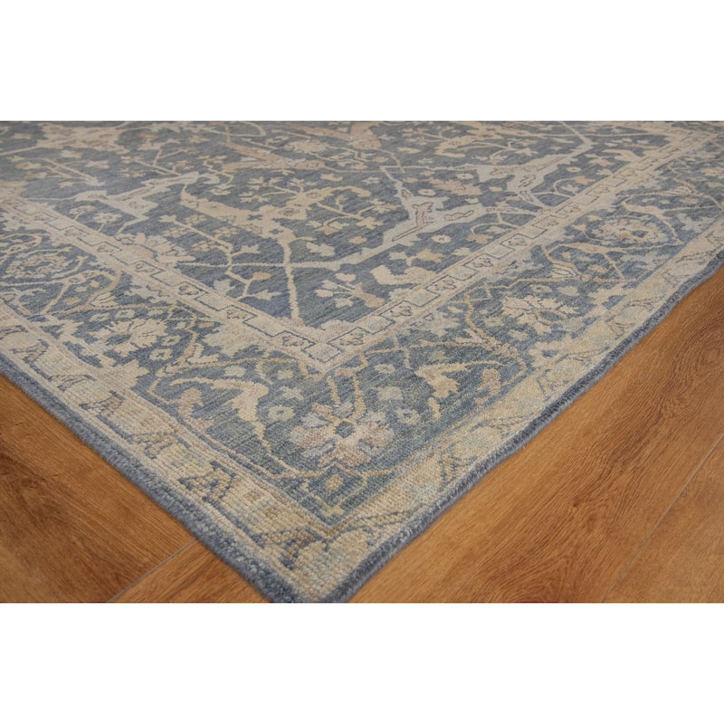 EXQUISITE RUGS Antique Weave Oushak Hand-knotted New Zealand Wool Blue Area Rug.