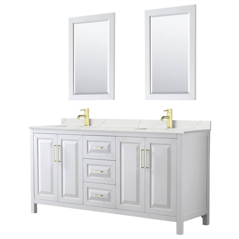 Wyndham Collection WCV252572D-QTZ-UNSM24 Daria 72" Free Standing - White / Giotto Quartz Top / Brushed Gold Hardware
