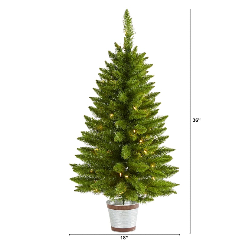 3ft. Pine Artificial Christmas Tree with 50 Warm White Lights and 143 Branches - Compact Holiday X-Mas Accent Tree