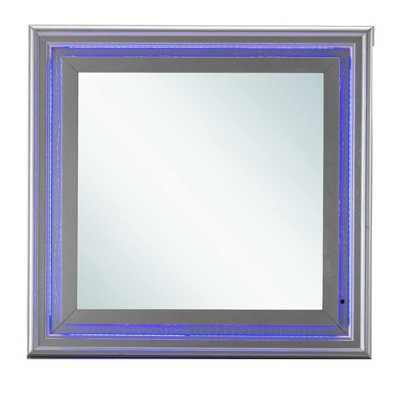 GDF Studio - Lorana Contemporary Mirror with LED Accent and Croc Texture