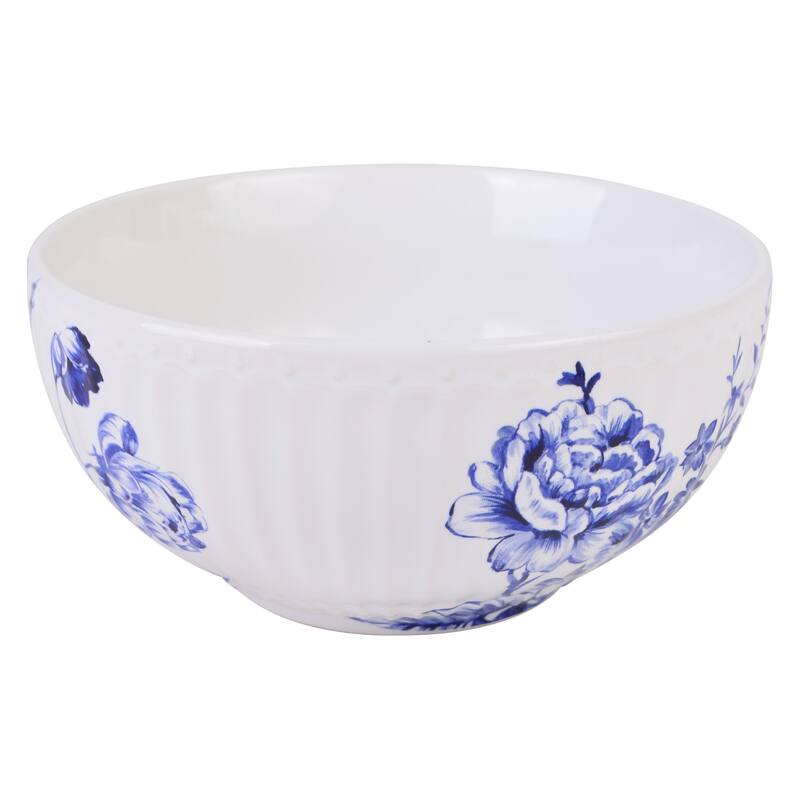 Cassian Embossed Toile Blue Porcelain 12 Pc Dinnerware Set